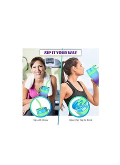 Spaceshoop Gradient Water Bottle Set, 3 Sizes (1200ml/800ml/300ml), Double Drinking Cup with Straw and Handle  - Image 4
