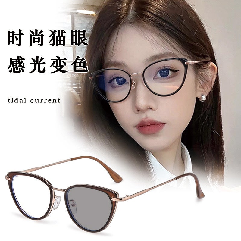 Red Book Internet Celebrity Same Style Cat's Eye Metal Frame Cross-border Myopia Glasses Can be Equiped with Retro Flat Glasses Full Frame Glasses - Image 2