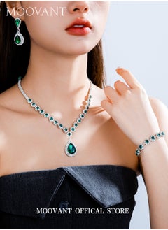 Moovant 4-Piece Jewelry Set for Women, Necklace + Bracelet +2 Earrings Set Fashion Retro Rhinestone Drop Necklace, Elegant Bridal Jewelry Sets  - Image 1