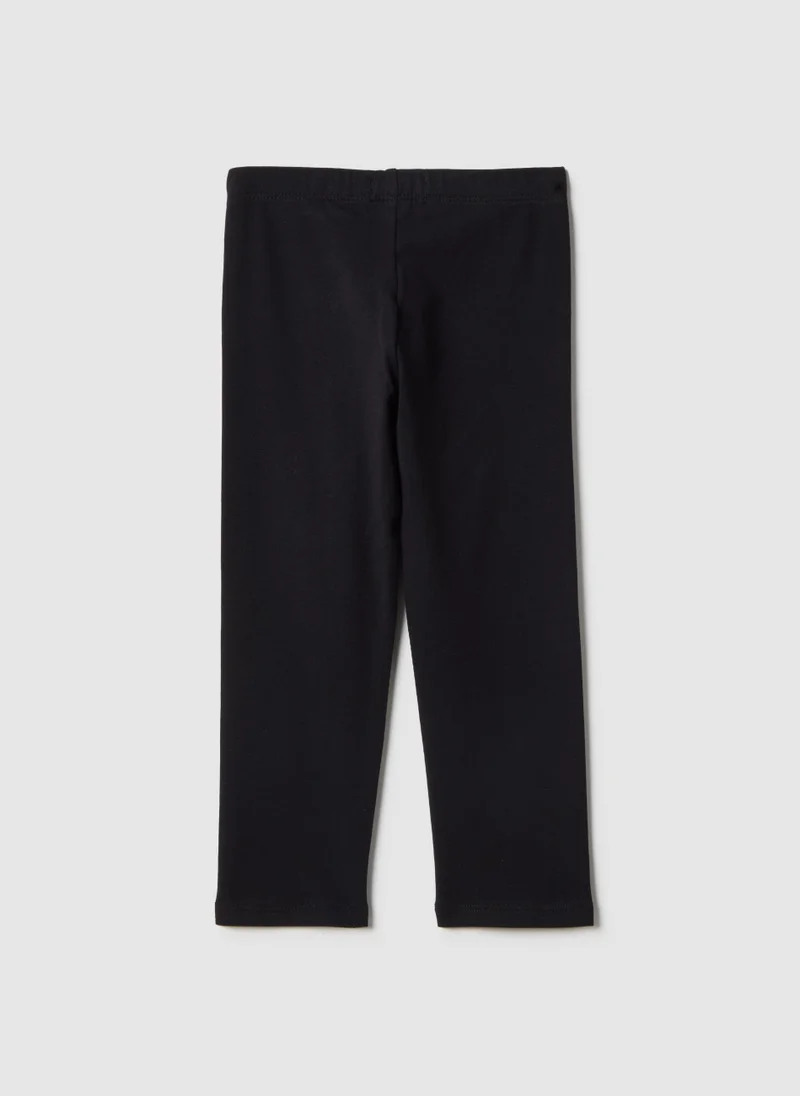 او في اس Ovs Girls' Black Stretchy Cotton Leggings Slim Fit With Star