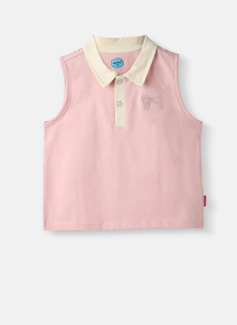 Nautinati Girls’ Solid Cotton T-shirt | Sleeveless Polo T-shirt for 2-10 Years | Embroidery Patch