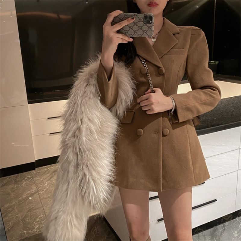 2022 Autumn Winter Chic Tweed Dress Coat Black [quilt]] - Image 3