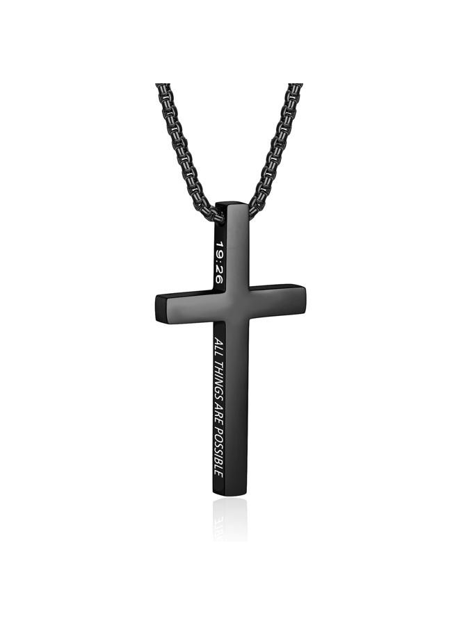 ZRAY Cross Necklace for Men Inspirational Bible Verse Cross Pendant Stainless Steel Cross Chain 22+2inch Christian Jewelry Meaningful Religious Gift for Boys(B-19：26) - Image 1