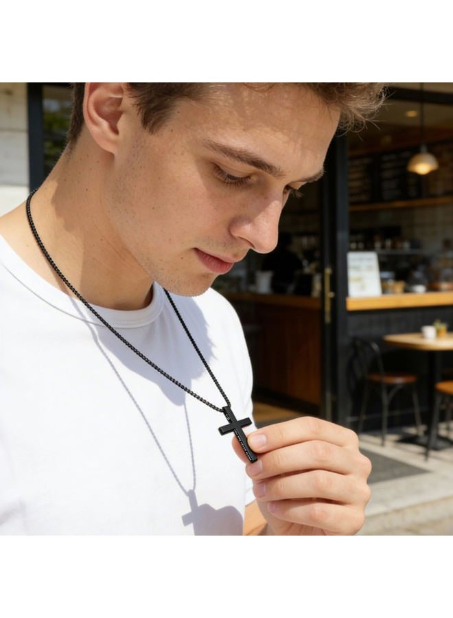 ZRAY Cross Necklace for Men Inspirational Bible Verse Cross Pendant Stainless Steel Cross Chain 22+2inch Christian Jewelry Meaningful Religious Gift for Boys(B-19：26) - Image 2