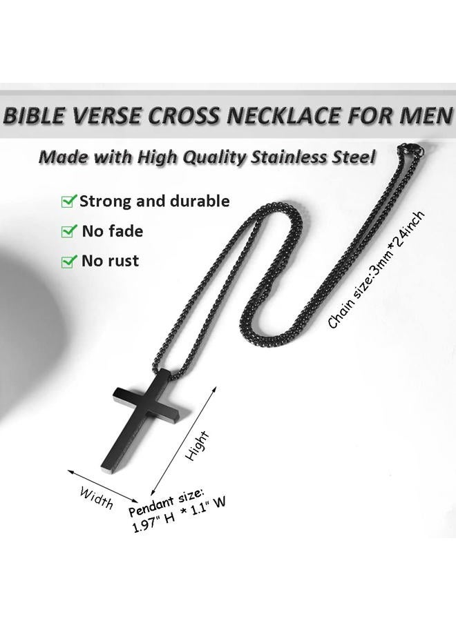 ZRAY Cross Necklace for Men Inspirational Bible Verse Cross Pendant Stainless Steel Cross Chain 22+2inch Christian Jewelry Meaningful Religious Gift for Boys(B-19：26) - Image 4