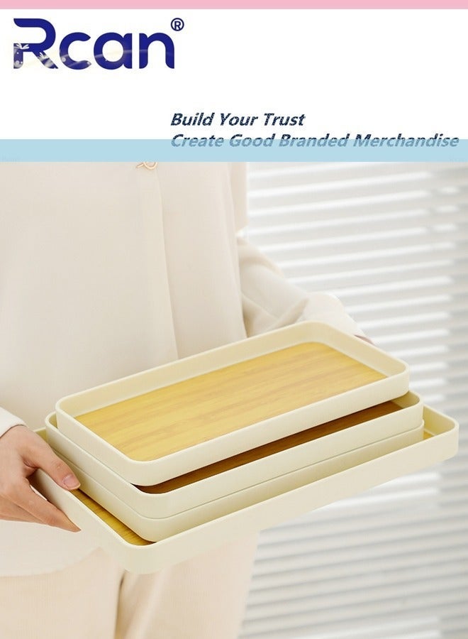 Rcan Set of 3 Melamine Trays for Eating Tea Serving Tray Portable Tray Food Meals Serving Tray with Raised Edges Square Tray for Home Kitchen - Image 5
