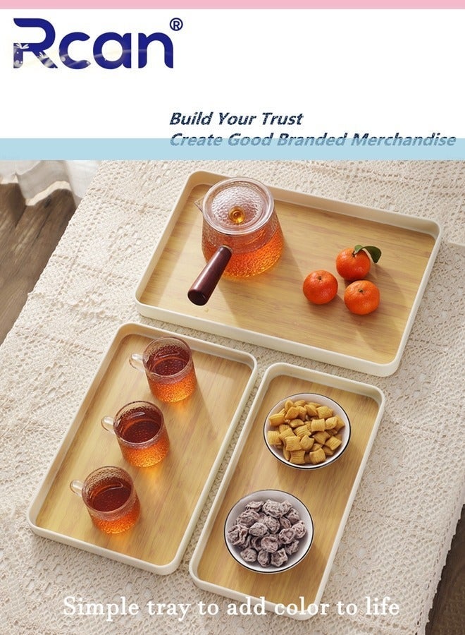 Rcan Set of 3 Melamine Trays for Eating Tea Serving Tray Portable Tray Food Meals Serving Tray with Raised Edges Square Tray for Home Kitchen - Image 2
