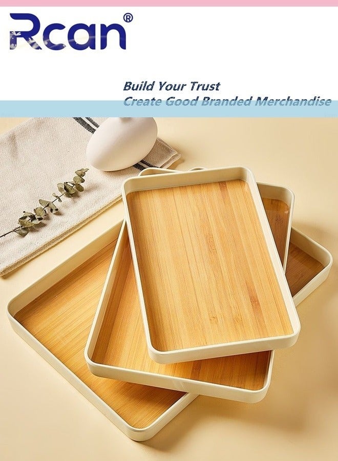 Rcan Set of 3 Melamine Trays for Eating Tea Serving Tray Portable Tray Food Meals Serving Tray with Raised Edges Square Tray for Home Kitchen - Image 1