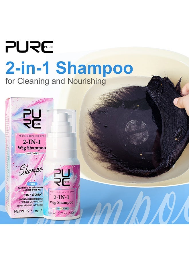 PURC 2-IN-1 Wig Shampoo, Wig Leave-In Conditioner & Detangling Spray for Synthetic Hair, Moisturizing Hydrating Hair Spray, Wig Care Melting Spray, Anti-Frizz Wig Detangler and Conditioning Mist for Easy Styling 80ml - Image 1