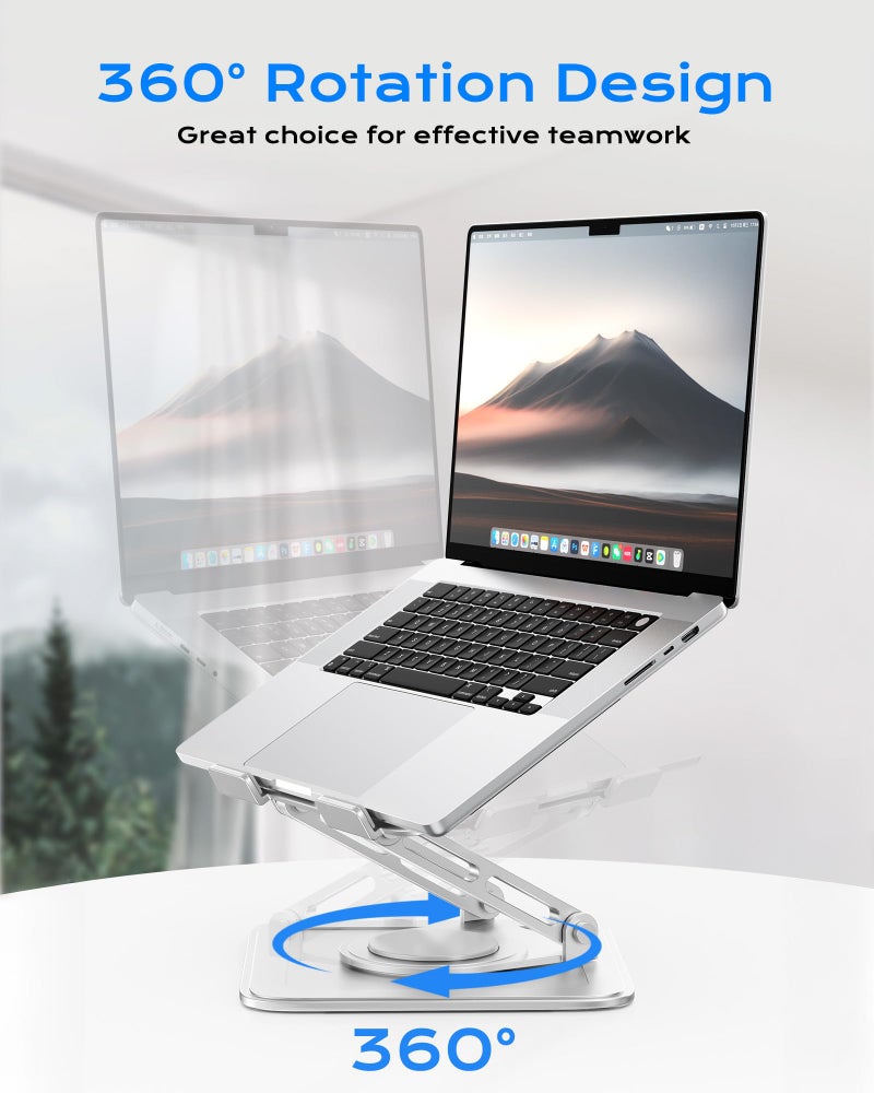 LOXP Adjustable Laptop Stand, Computer Stand with 360 Rotating Base, Ergonomic Laptop Riser Mount for Desk Foldable Protable Computer Desk Fits with MacBook Pro Air (10-16") - White - Image 2