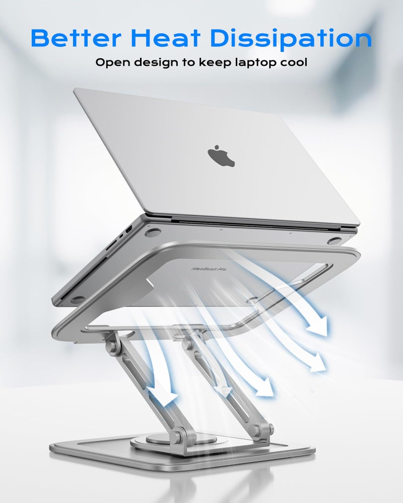 LOXP Adjustable Laptop Stand, Computer Stand with 360 Rotating Base, Ergonomic Laptop Riser Mount for Desk Foldable Protable Computer Desk Fits with MacBook Pro Air (10-16") - White - Image 4