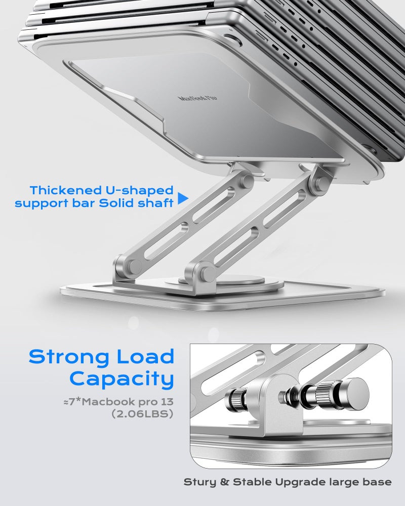 LOXP Adjustable Laptop Stand, Computer Stand with 360 Rotating Base, Ergonomic Laptop Riser Mount for Desk Foldable Protable Computer Desk Fits with MacBook Pro Air (10-16") - White - Image 5
