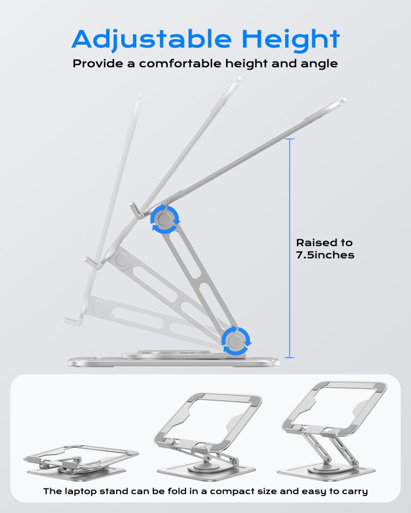 LOXP Adjustable Laptop Stand, Computer Stand with 360 Rotating Base, Ergonomic Laptop Riser Mount for Desk Foldable Protable Computer Desk Fits with MacBook Pro Air (10-16") - White - Image 3