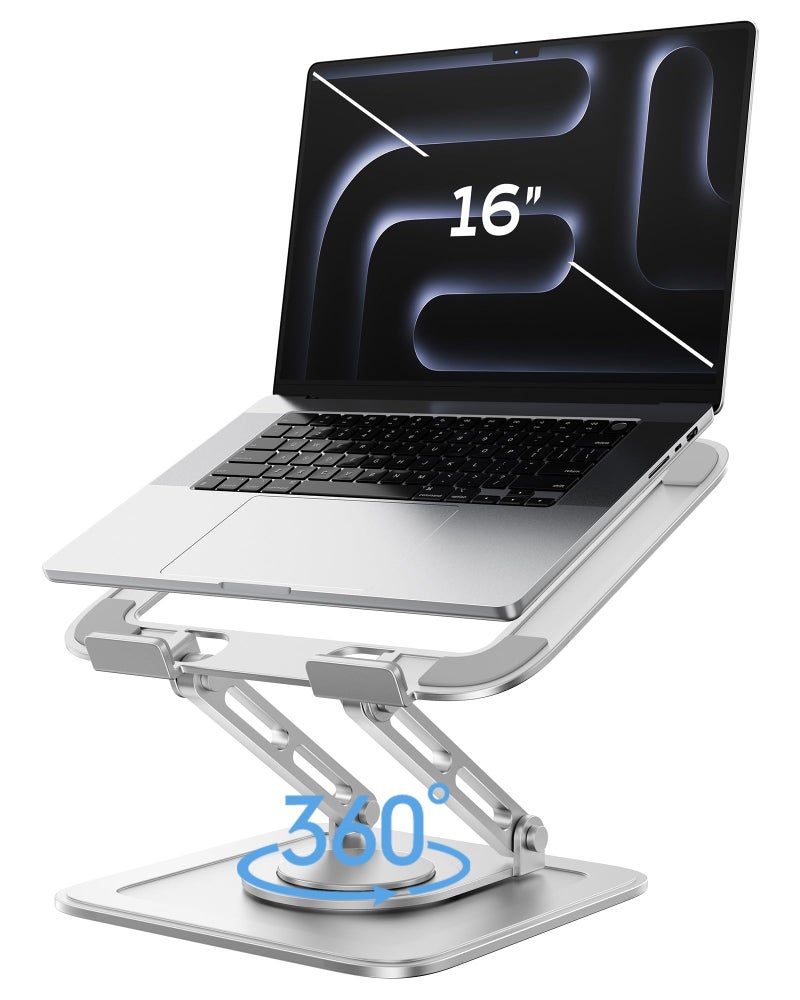 LOXP Adjustable Laptop Stand, Computer Stand with 360 Rotating Base, Ergonomic Laptop Riser Mount for Desk Foldable Protable Computer Desk Fits with MacBook Pro Air (10-16") - White - Image 1
