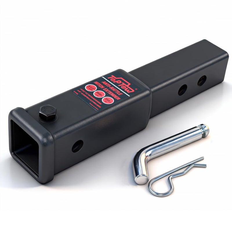 TOPTOW Trailer Hitch Extender, Fits for 2 inch Hitch Receiver, 7-inch and 8 1/2-inch Extension Length, with 5/8 inch Hitch Pin and Clip, Anti-Rattle Bolt Included - Image 1