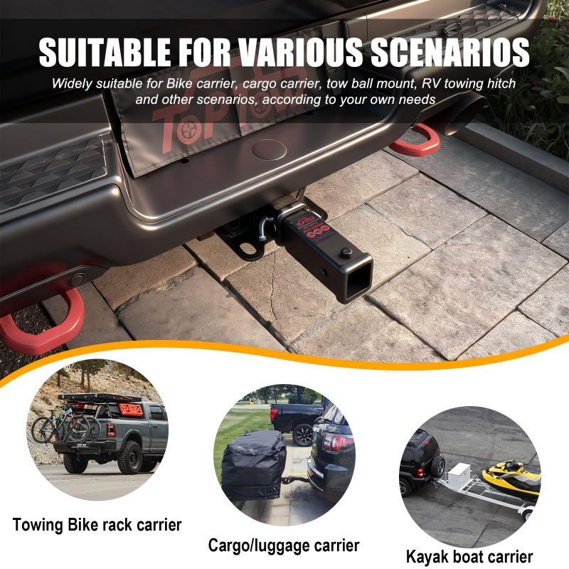 TOPTOW Trailer Hitch Extender, Fits for 2 inch Hitch Receiver, 7-inch and 8 1/2-inch Extension Length, with 5/8 inch Hitch Pin and Clip, Anti-Rattle Bolt Included - Image 5