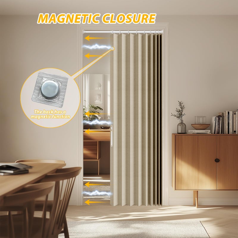 gonnrly Accordion Door Curtain - 100% Light-Blocking Bedroom Door Curtain with Included Rod for Easy Installation, Suitable for Doorway Privacy Beige 43" W x 78" L - Image 5