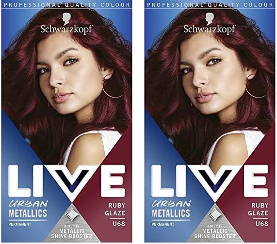 Live Schwarzkopf Urban Metallics Vibrant Long Lasting Permanent Hair Dye Infused with Coconut Oil for Shiny Hair Ruby Glaze U68 1 Count Pack of 2