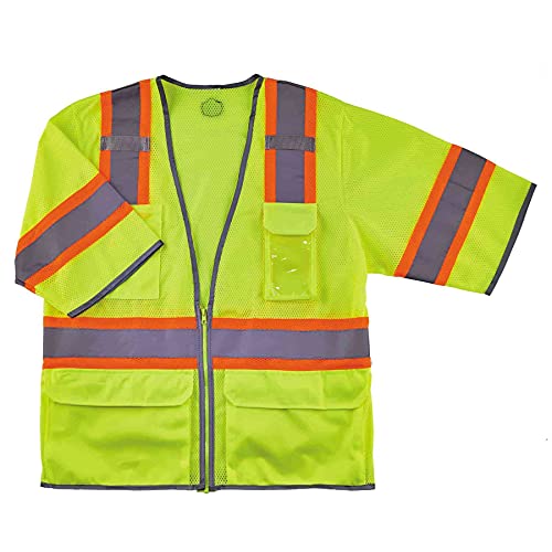 Ergodyne - 24169 Reflective Safety Vest, ANSI Class 3, Hi Vis Two Tone, 6 Easy Access Pockets, GloWear 8346Z,Lime, 4X-Large-5X-Large - Image 1