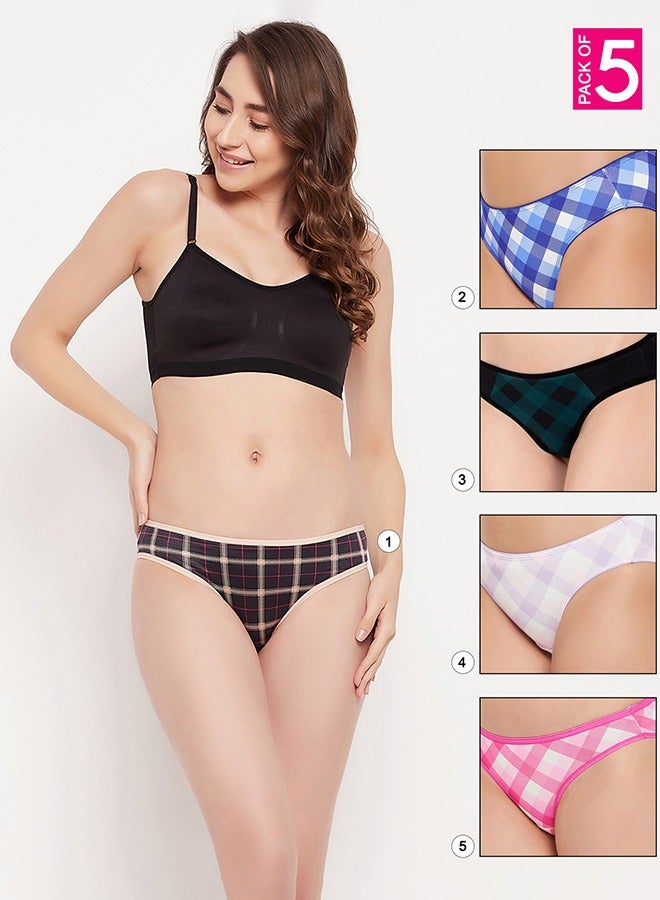 Clovia Clovia Pack of 5 Low Waist Checkered Bikini Panty - Image 1
