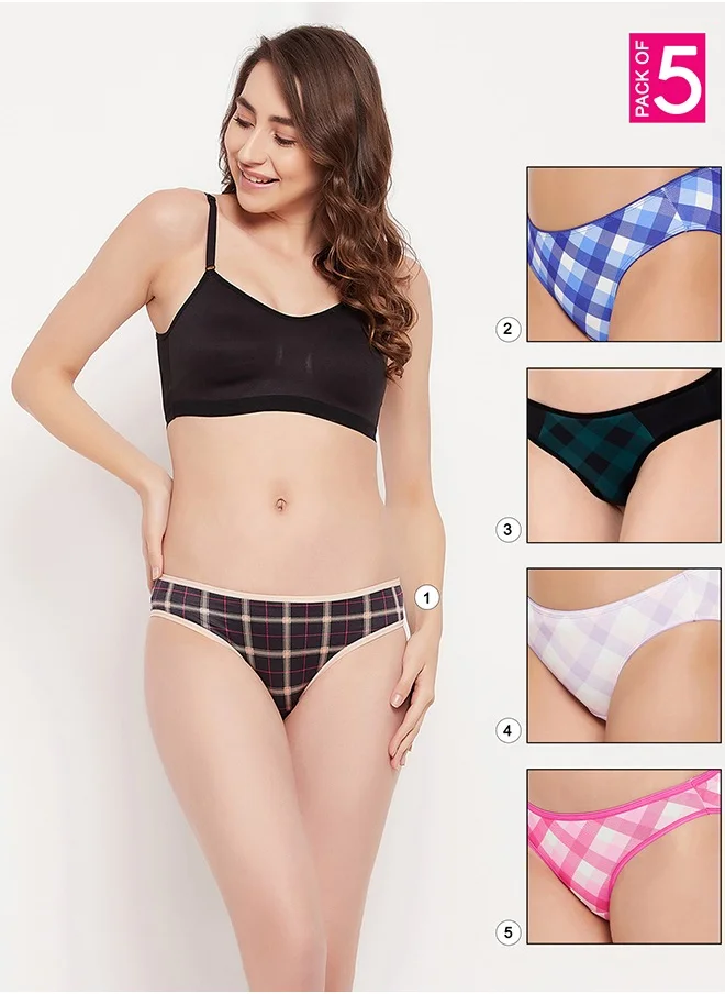 كلوفيا Clovia Pack of 5 Low Waist Checkered Bikini Panty