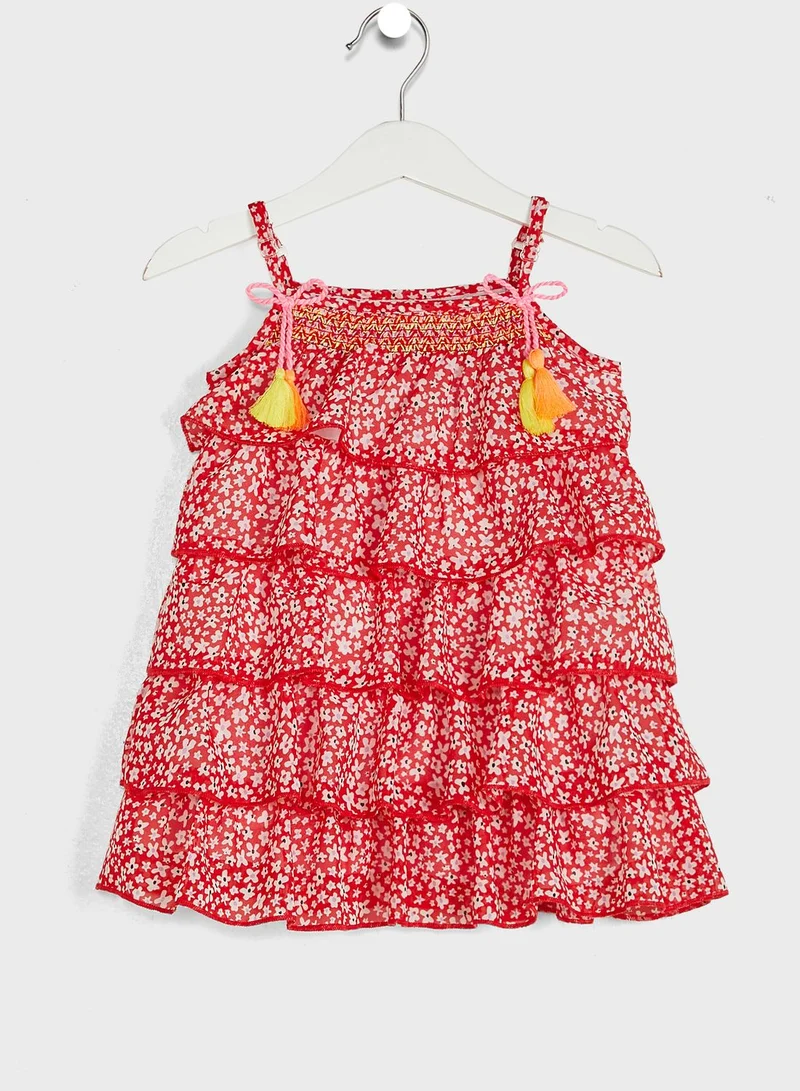 Nautinati Red Floral Printed Layered A-Line Dress