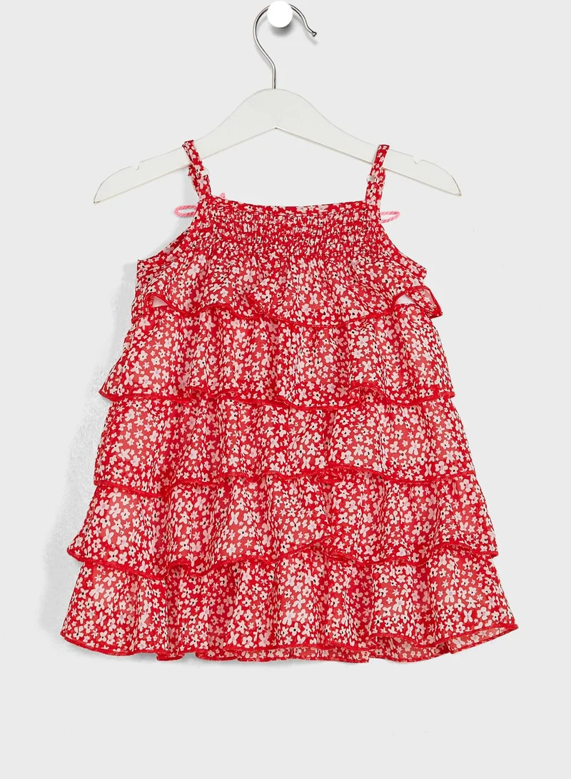 Nautinati Red Floral Printed Layered A-Line Dress