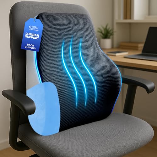 Sleepsia Back Support for Office Chair with 1 Year Warranty Lumbar Support Pillow for Office Chair, Car Seat, Memory Foam Gel Infused Body Positioner (Black/Grey) - Image 1