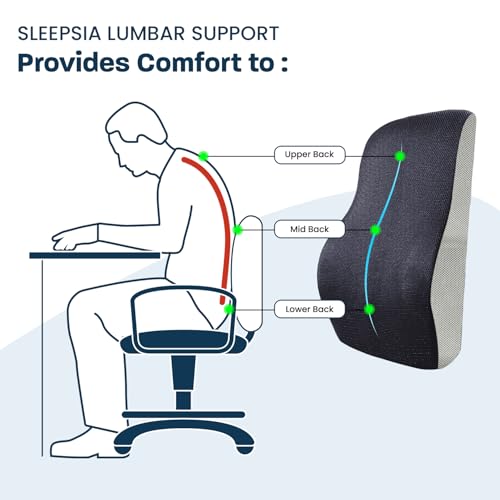 Sleepsia Back Support for Office Chair with 1 Year Warranty Lumbar Support Pillow for Office Chair, Car Seat, Memory Foam Gel Infused Body Positioner (Black/Grey) - Image 4