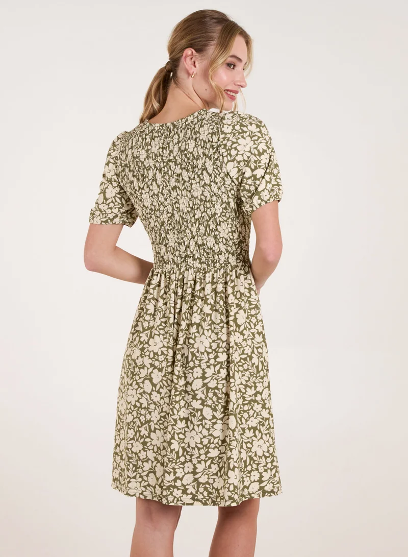 Blue Vanilla Tie Keyhole Front Puff Sleeve Dress