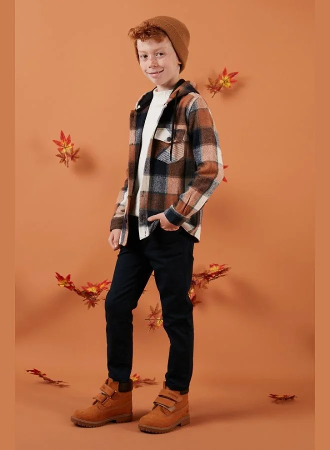 Lela Lela Hooded Double Pocket Plaid Winter Lumberjack Shirt for Boys SHIRT CF24W81778