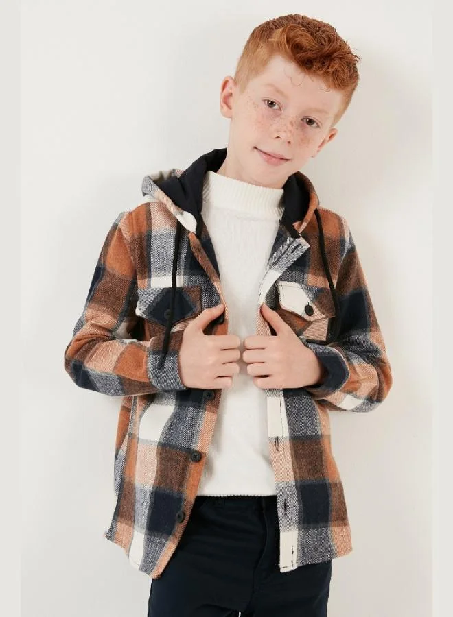 Lela Lela Hooded Double Pocket Plaid Winter Lumberjack Shirt for Boys SHIRT CF24W81778
