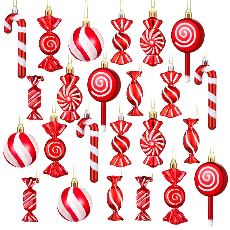 اوريهير 24 PCS عيد الميلاد حلوى قصب الزخرفة البلاستيكية النعناع حلوى قصب عيد الميلاد ديكورات عيد الميلاد شنقا مصاصة الزخارف مع حبل لعيد العطلة ديكور ديكور صورة كشك الصور - Image 1