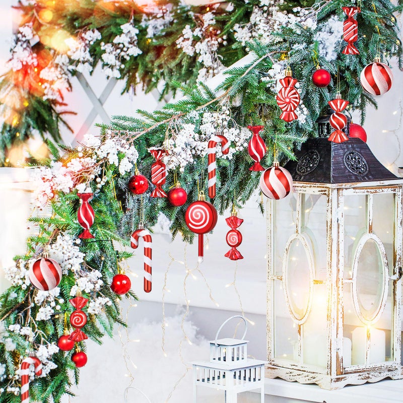 اوريهير 24 PCS عيد الميلاد حلوى قصب الزخرفة البلاستيكية النعناع حلوى قصب عيد الميلاد ديكورات عيد الميلاد شنقا مصاصة الزخارف مع حبل لعيد العطلة ديكور ديكور صورة كشك الصور - Image 3