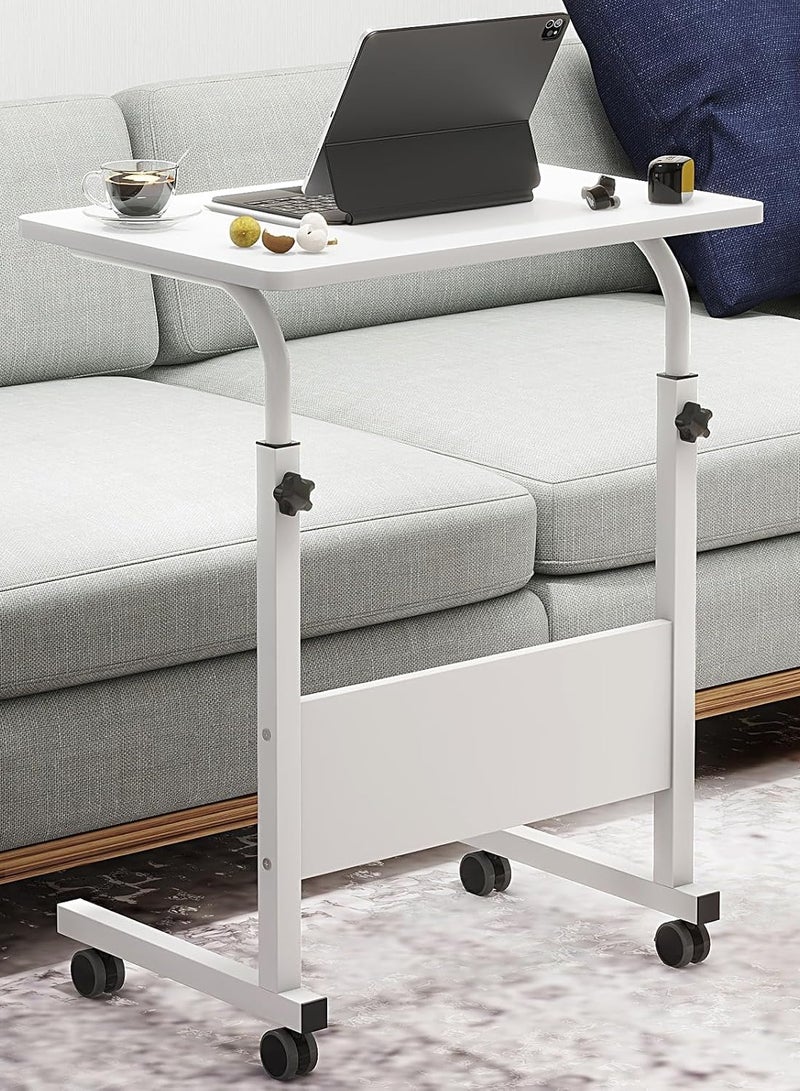 Rolling Desk Mobile Standing Desk Mobile Side Table 23.6 Inches w/Wheels Adjustable Movable Portable Laptop Computer Stand for Bed Sofa,White - Image 2