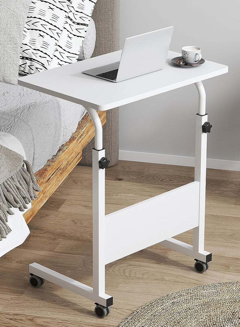 Rolling Desk Mobile Standing Desk Mobile Side Table 23.6 Inches w/Wheels Adjustable Movable Portable Laptop Computer Stand for Bed Sofa,White - Image 3