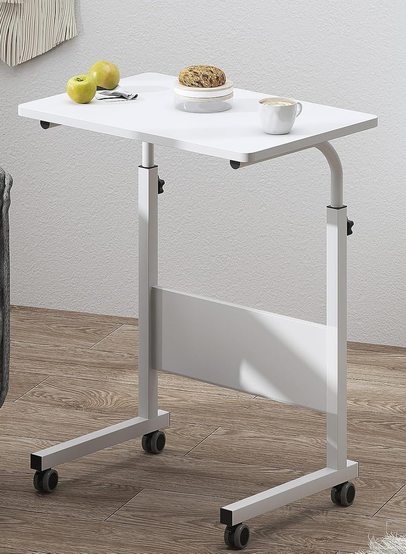 Rolling Desk Mobile Standing Desk Mobile Side Table 23.6 Inches w/Wheels Adjustable Movable Portable Laptop Computer Stand for Bed Sofa,White - Image 4