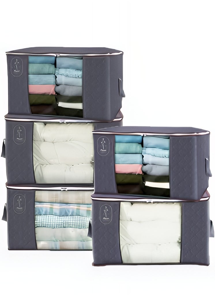 20 20 Planet CARE EVERYDAY Large Storage Bags, Clothes Storage Bins Foldable Closet Organizers Storage Containers with Durable Handles Thick Fabric for Blanket Comforter Clothing Bedding 60×43×35 cm (Pack of 5)  - Image 1