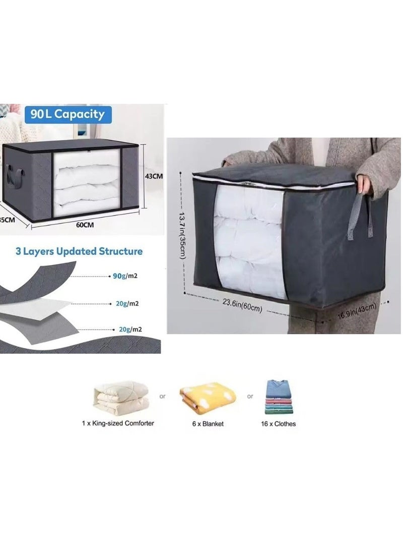 20 20 Planet CARE EVERYDAY Large Storage Bags, Clothes Storage Bins Foldable Closet Organizers Storage Containers with Durable Handles Thick Fabric for Blanket Comforter Clothing Bedding 60×43×35 cm (Pack of 5)  - Image 4