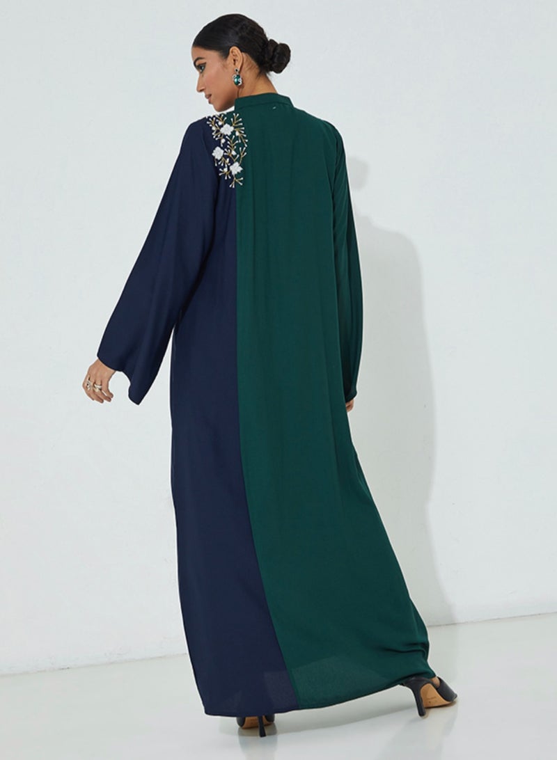 Rosette Abaya Stylish Abaya With two colors & hand flowers embroidery - Image 3