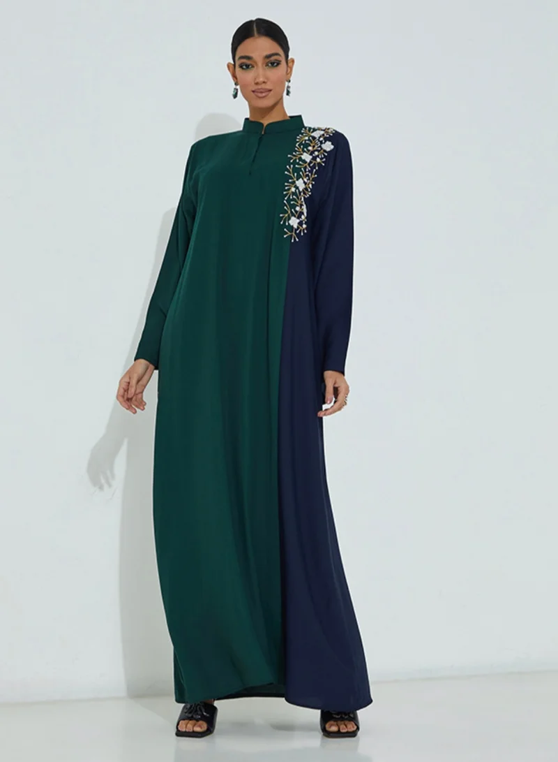 Rosette Abaya Stylish Abaya With two colors & hand flowers embroidery