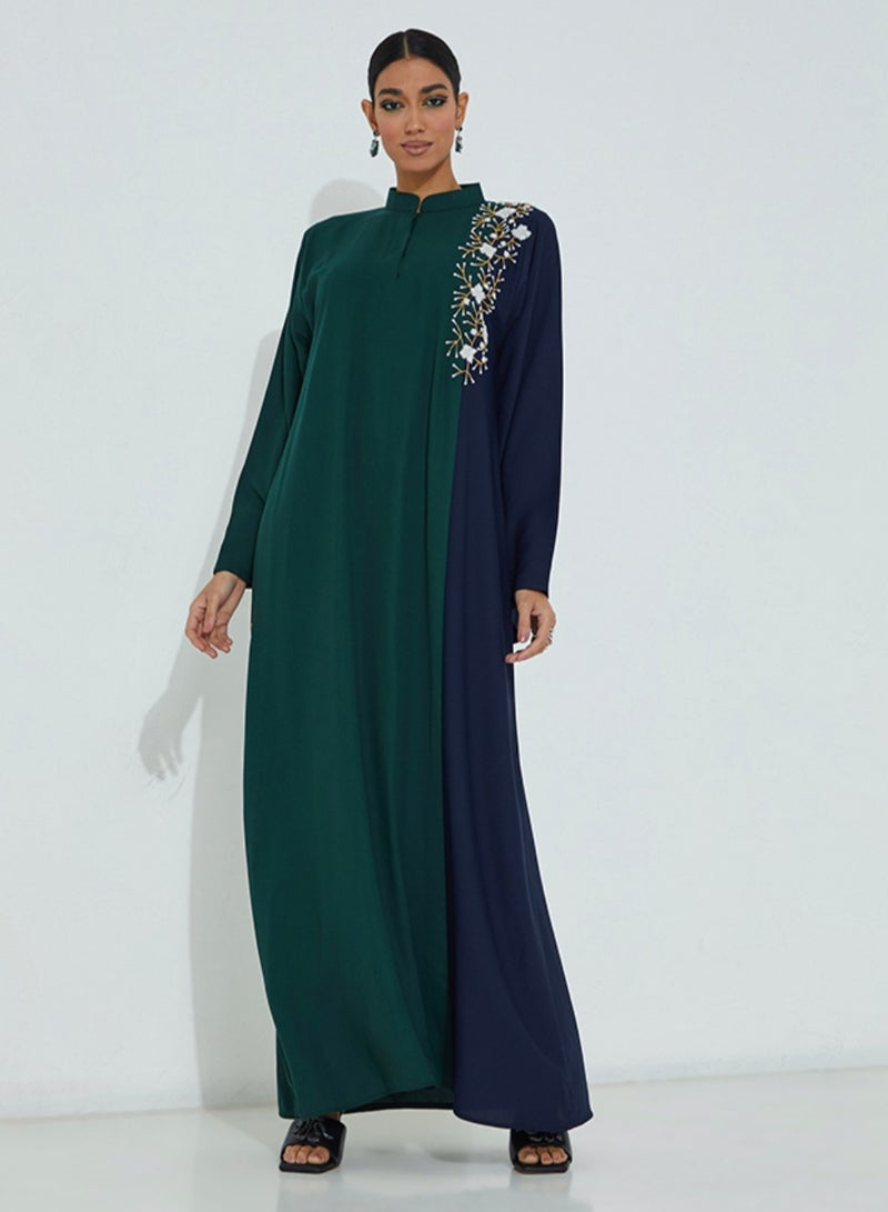 Rosette Abaya Stylish Abaya With two colors & hand flowers embroidery - Image 4