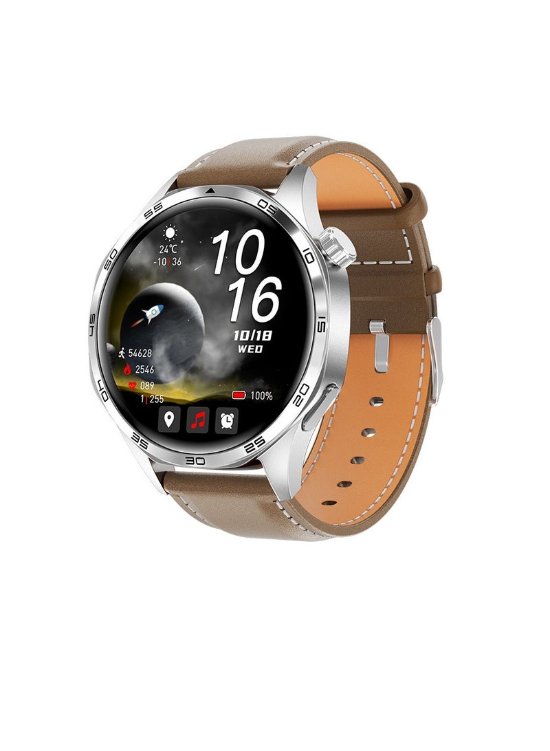 Watch 5 Pro Smartwatch, 1.53 Inch Large Screen GPS Positioning Smart Wrist Watch, Sleep Monitoring Fitness Tracker Watch With Built In Multi Point Optical Sensor, (1pc, Brown Leather) - Image 1