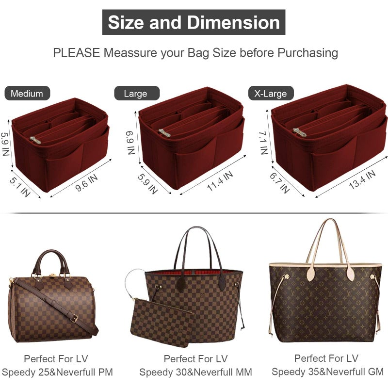 Omystyle Darkred X-Large Purse Organizer Insert For Handbags  Felt Bag Organizer For Tote & Purse  Tote Bag Organizer Insert With 5 Sizes  Compatible With Neverful Speedy And More?13.4""?6.7""?7.1"" - Image 2