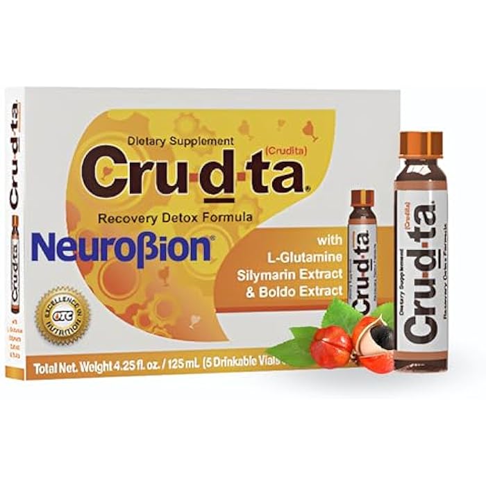 Cru-d-ta Crudta Recovery Detox Formula with L-Glutamine, Silymarin Extract, Boldo Extract, Antioxidants, Immune Support, 5 Vials - Image 1