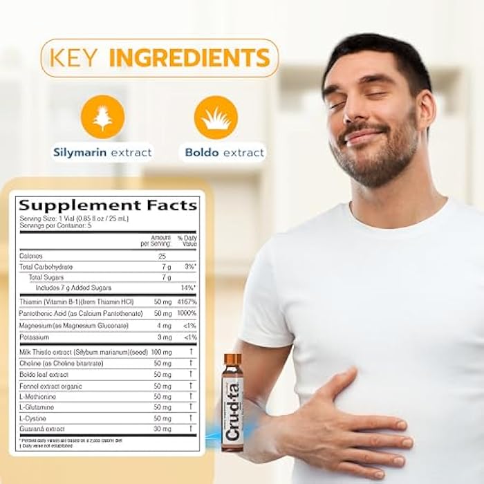 Cru-d-ta Crudta Recovery Detox Formula with L-Glutamine, Silymarin Extract, Boldo Extract, Antioxidants, Immune Support, 5 Vials - Image 3