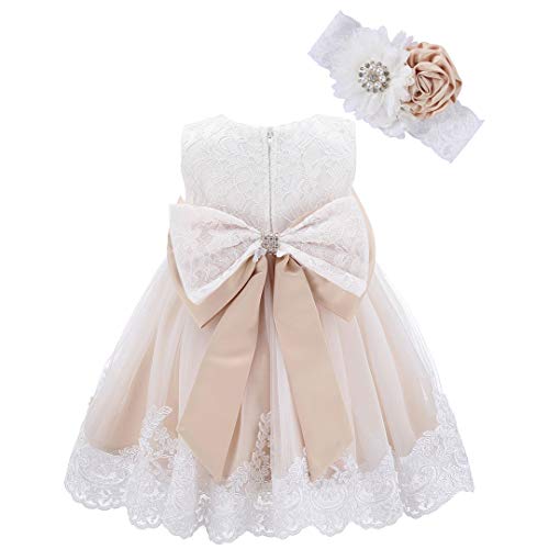 Bow Dream Baby Flower Girl Dresses Lace Bowknot Wedding Pageant Formal Tutu Gown Champagne 6-12 Months - Image 5