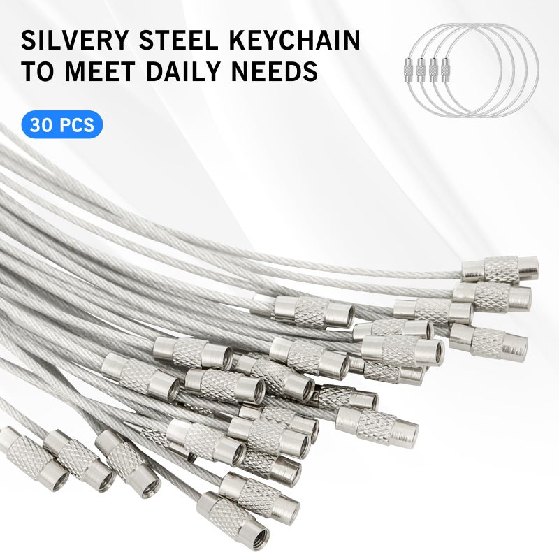 DFTOA-30 Pack 6 inch Extendable Wire Keychain Cable/Luggage Tags/Loops Holder/ID Tag Keeper, Silver Cable Key Ring - Image 2