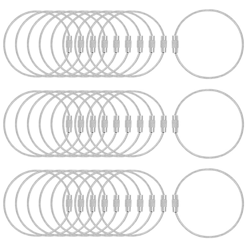 DFTOA-30 Pack 6 inch Extendable Wire Keychain Cable/Luggage Tags/Loops Holder/ID Tag Keeper, Silver Cable Key Ring - Image 1
