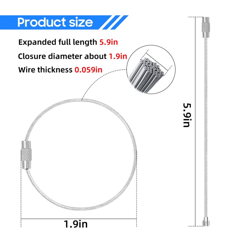DFTOA-30 Pack 6 inch Extendable Wire Keychain Cable/Luggage Tags/Loops Holder/ID Tag Keeper, Silver Cable Key Ring - Image 5